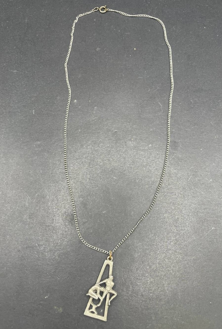 Vintage Silver Tone Erotic Nude Couple Kama Sutra Novelty Pendant Necklace